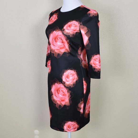 Alexia Admor Black Rose Print Scuba Sheath Dress - XS - Picture 3 of 8